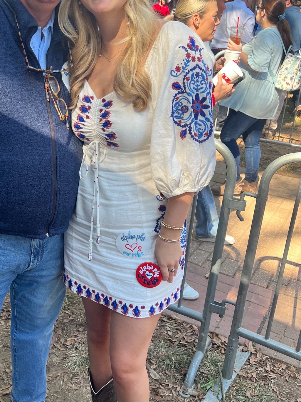 Farm Rio Ivory Mini Dress With Blue & Red Embroidery